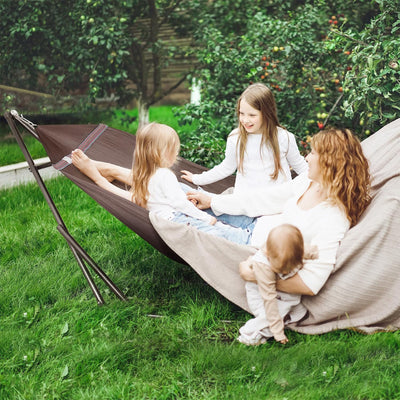 Tranquillo Universal 116" Double Hammock w/Adjustable Stand and Bag, Brown(Used) - VMInnovations