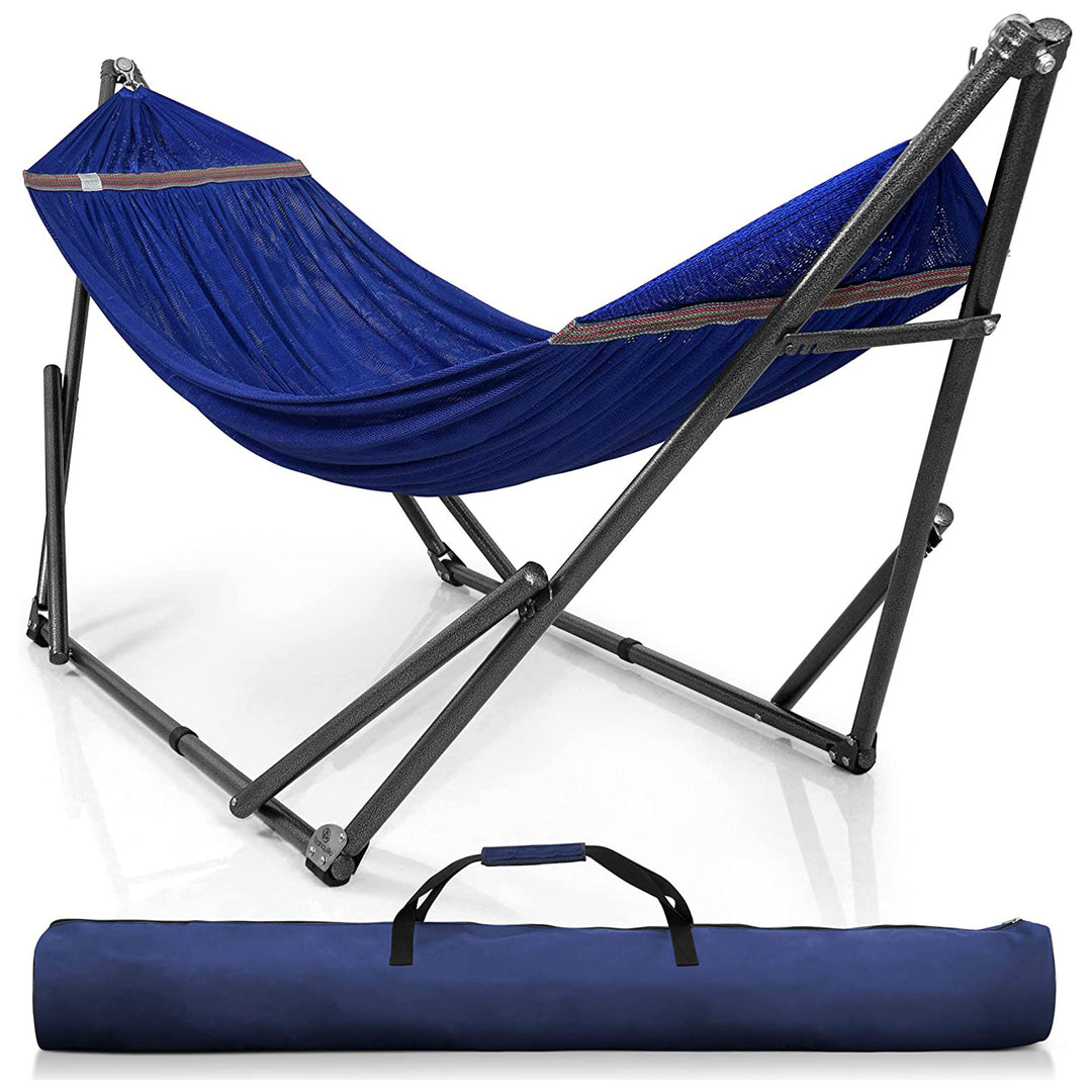 Tranquillo Universal 106.5" Double Hammock with Adjustable Stand and Bag, Blue