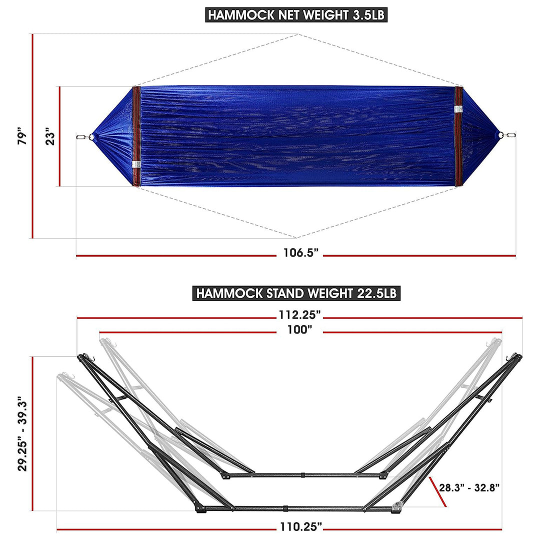 Tranquillo Universal 106.5" Double Hammock with Adjustable Stand and Bag, Blue