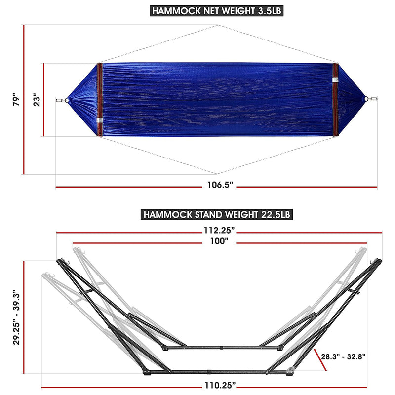 Tranquillo 106.5" Double Hammock with Adjustable Stand & Bag, Blue (Open Box)