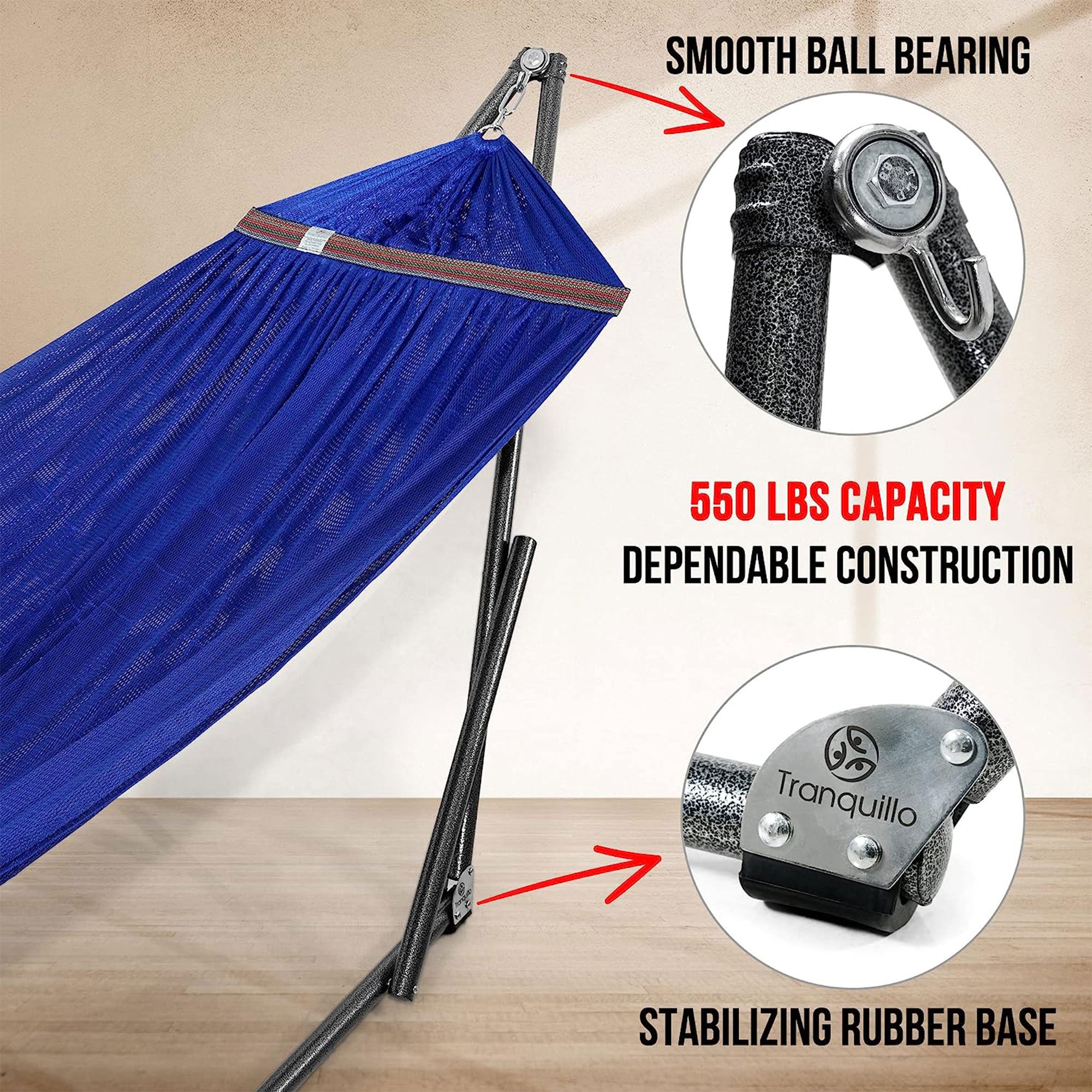 Tranquillo 106.5" Double Hammock with Adjustable Stand and Bag, Blue (Used) - VMInnovations