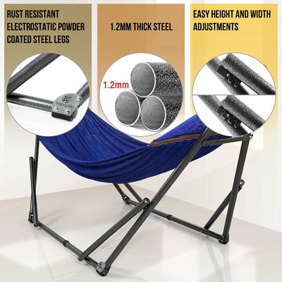 Tranquillo 106.5" Double Hammock with Adjustable Stand and Bag, Blue (Used) - VMInnovations
