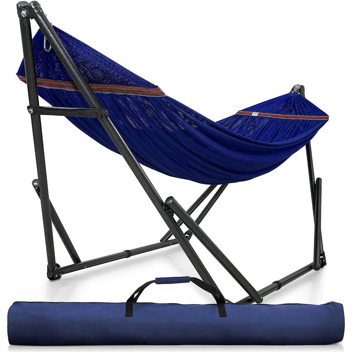 Tranquillo 116" Double Hammock with Adjustable Stand and Bag, Blue (Open Box)