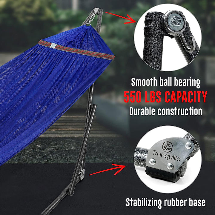 Tranquillo  116" Double Hammock w/Adjustable Stand & Bag, Blue (For Parts)