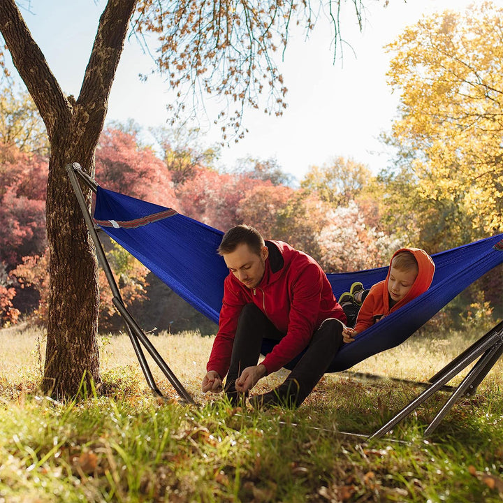 Tranquillo 116" Double Hammock with Adjustable Stand and Bag, Blue (Open Box)