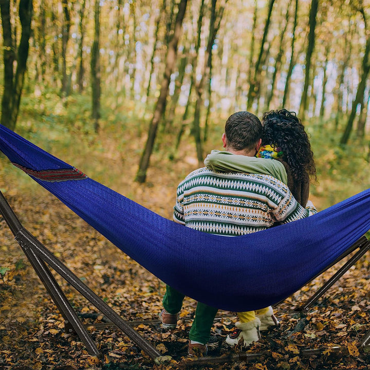 Tranquillo 116" Double Hammock with Adjustable Stand and Bag, Blue (Open Box)