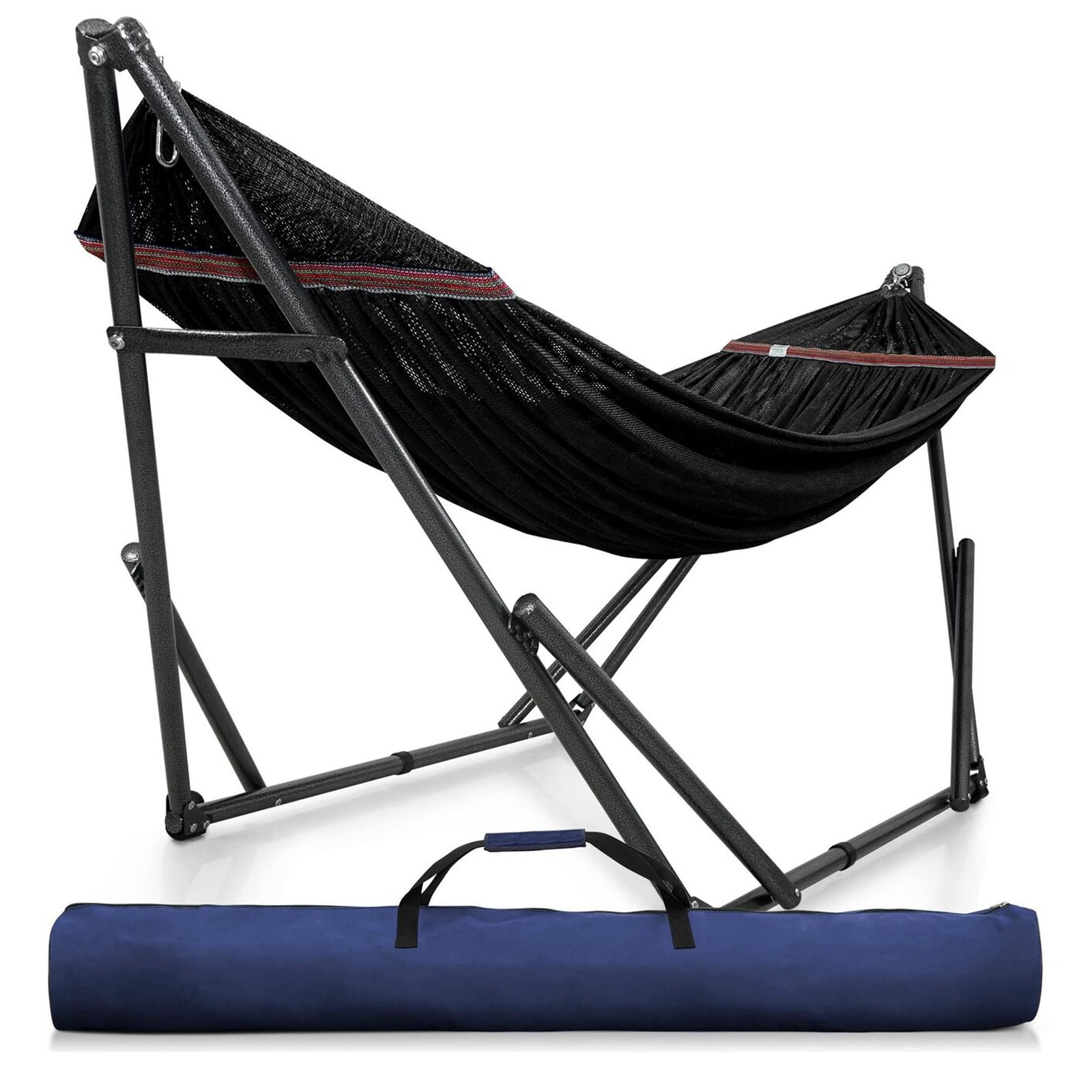 Tranquillo Universal 116" Double Hammock with Adjustable Stand and Bag, Black - VMInnovations