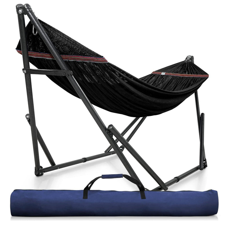 Tranquillo Universal 116" Double Hammock with Adjustable Stand and Bag, Black