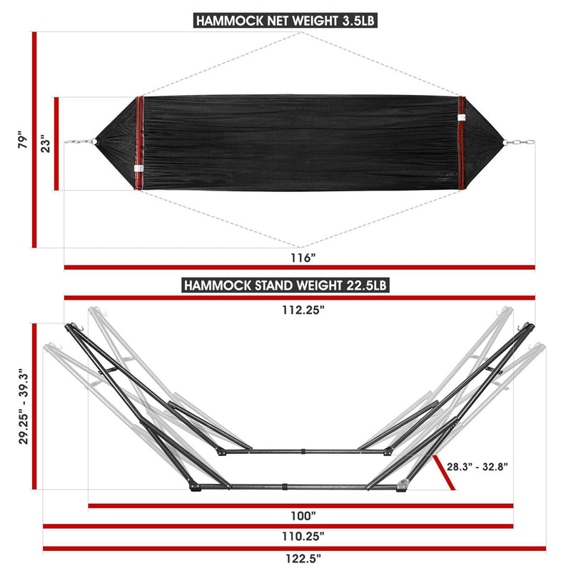 Tranquillo116" Double Hammock w/Adjustable Stand & Bag, Black (Open Box)