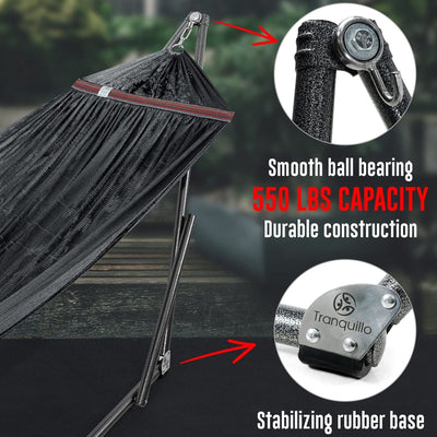Tranquillo116" Double Hammock w/Adjustable Stand & Bag, Black (Open Box) - VMInnovations