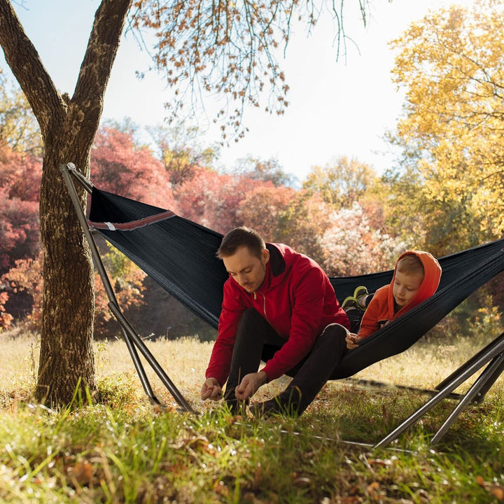 Tranquillo Universal 116" Double Hammock with Adjustable Stand and Bag, Black