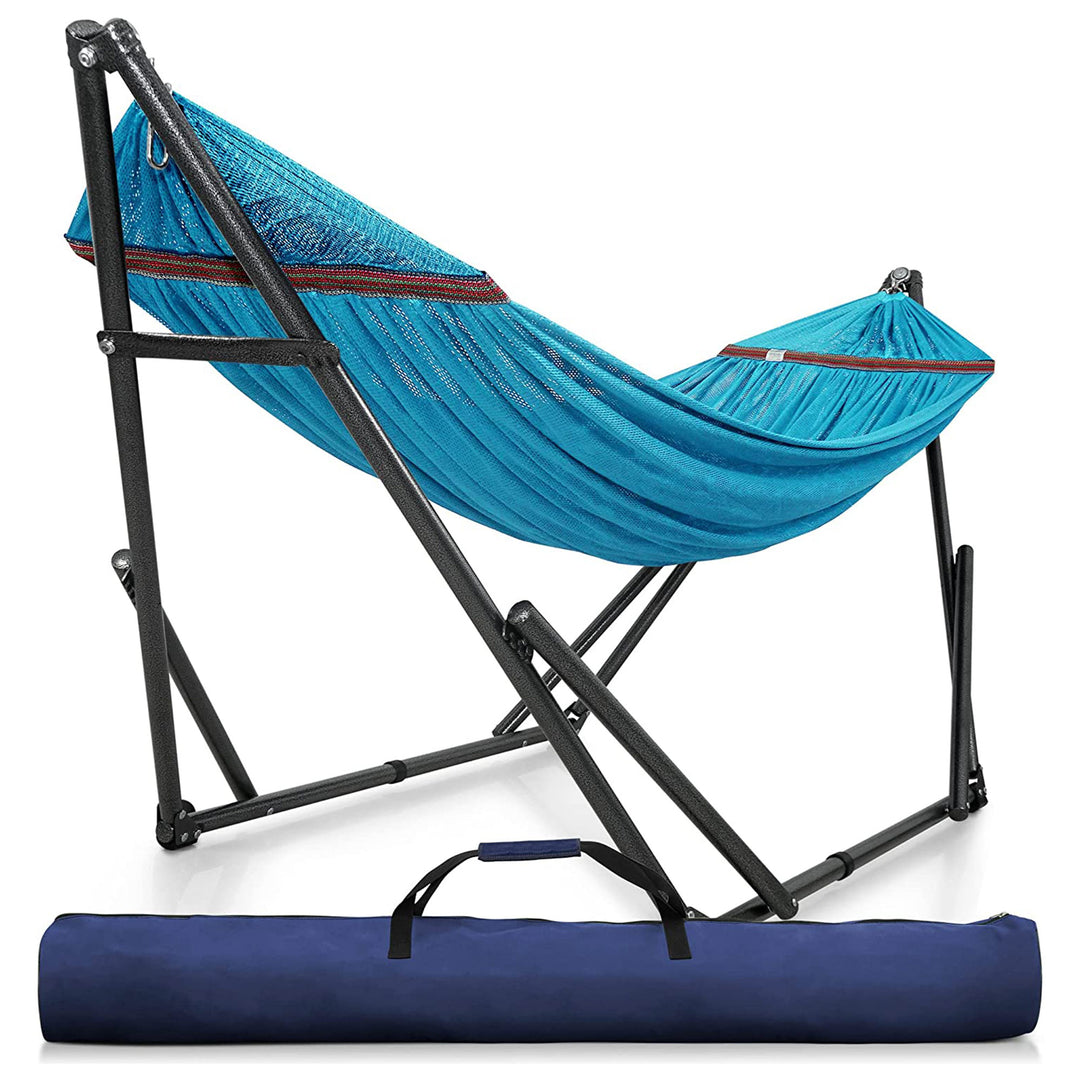 Tranquillo Universal 116" Double Hammock with Adjustable Stand and Bag, Sky Blue