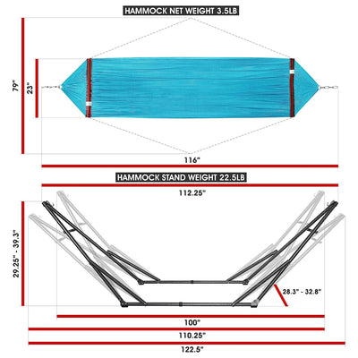 Tranquillo Universal Double Hammock w/Adjustable Stand & Bag, Sky Blue(Open Box) - VMInnovations