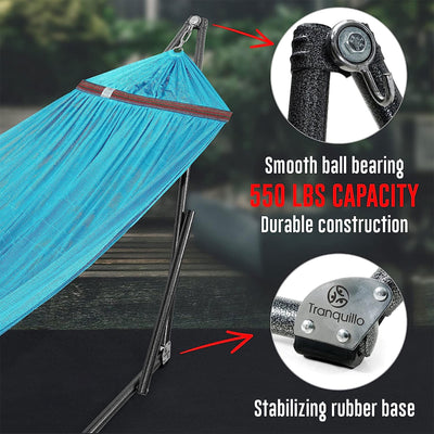 Tranquillo Universal Double Hammock w/Adjustable Stand & Bag, Sky Blue(Open Box) - VMInnovations