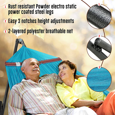 Tranquillo Universal Double Hammock w/Adjustable Stand & Bag, Sky Blue(Open Box) - VMInnovations