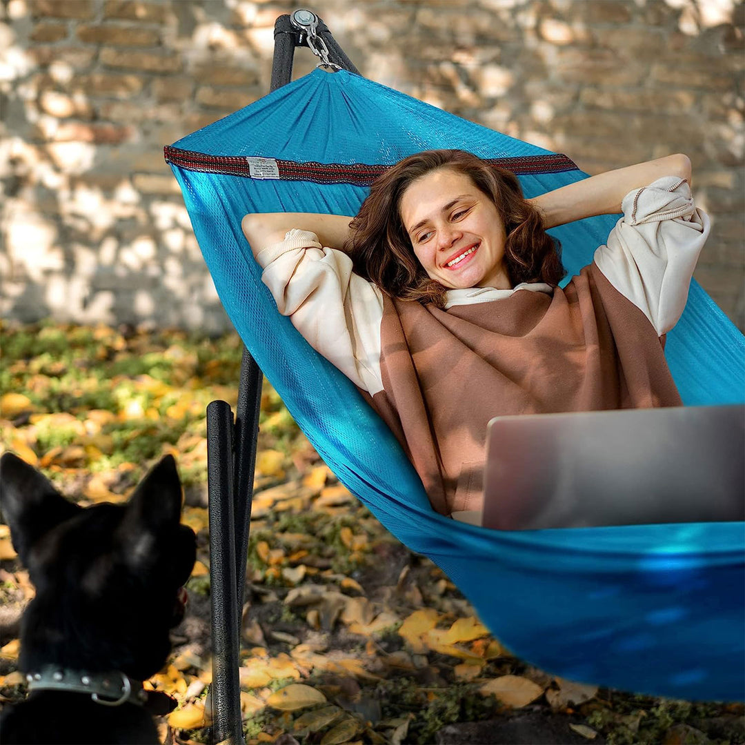 Tranquillo Universal 116" Double Hammock with Adjustable Stand and Bag, Sky Blue