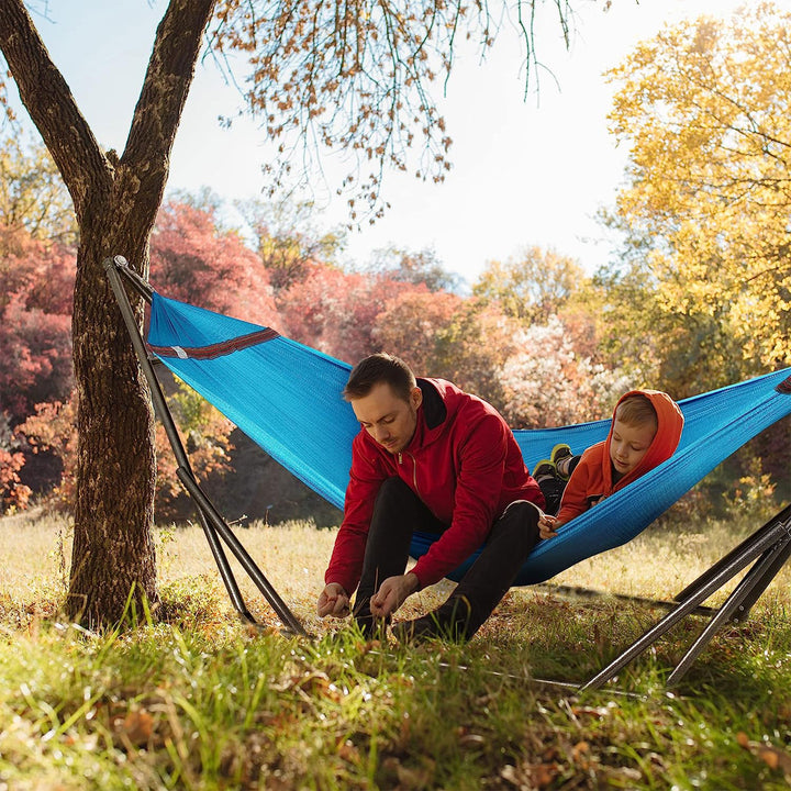 Tranquillo Universal 116" Double Hammock with Adjustable Stand and Bag, Sky Blue