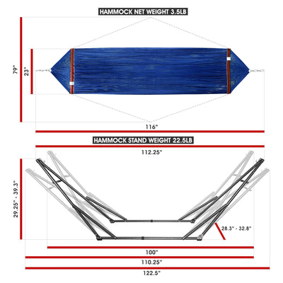 Tranquillo 116" Double Hammock with Adjustable Stand and Bag, Aegean (For Parts) - VMInnovations