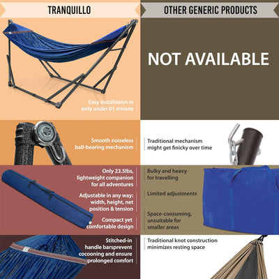 Tranquillo Universal 116" Double Hammock with Adjustable Stand and Bag, Aegean