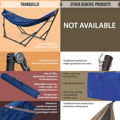 Tranquillo 116" Double Hammock with Adjustable Stand and Bag, Aegean (Used) - VMInnovations