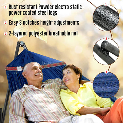 Tranquillo 116" Double Hammock with Adjustable Stand and Bag, Aegean (For Parts) - VMInnovations
