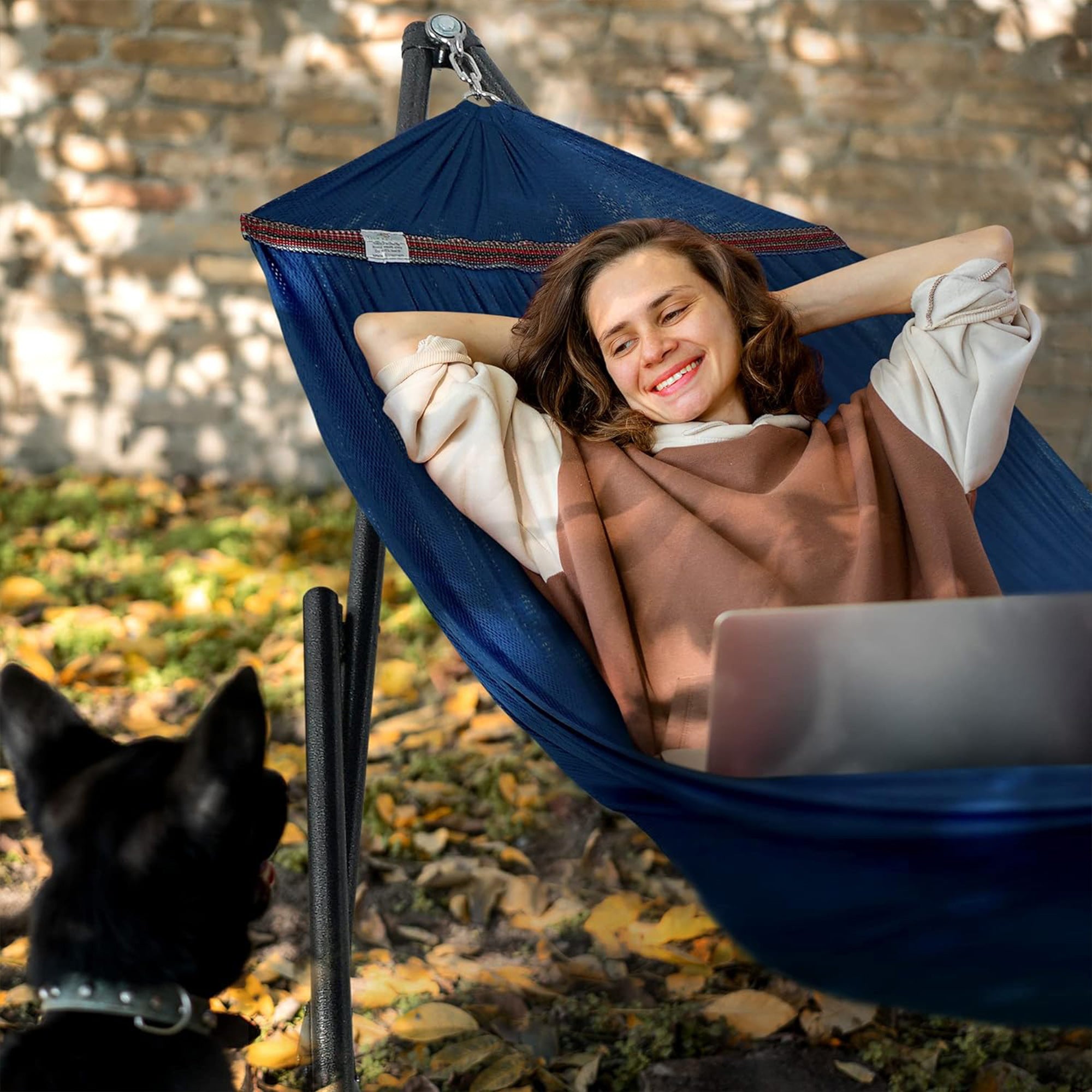 Tranquillo 116" Double Hammock with Adjustable Stand and Bag, Aegean (Used) - VMInnovations