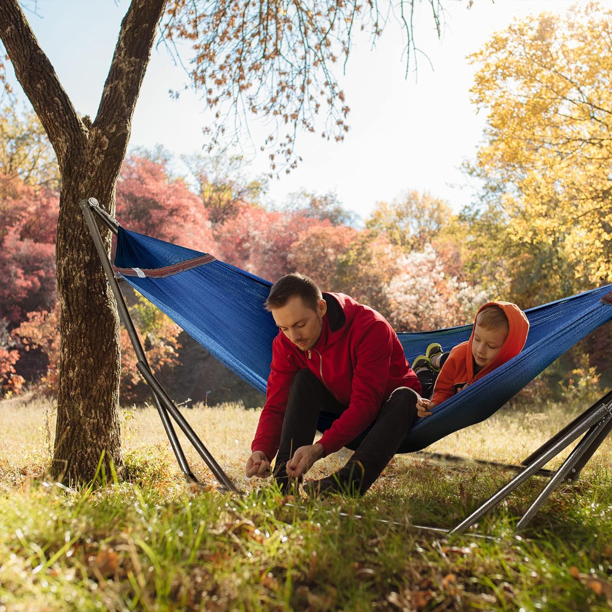 Tranquillo 116" Double Hammock with Adjustable Stand and Bag, Aegean (Used) - VMInnovations