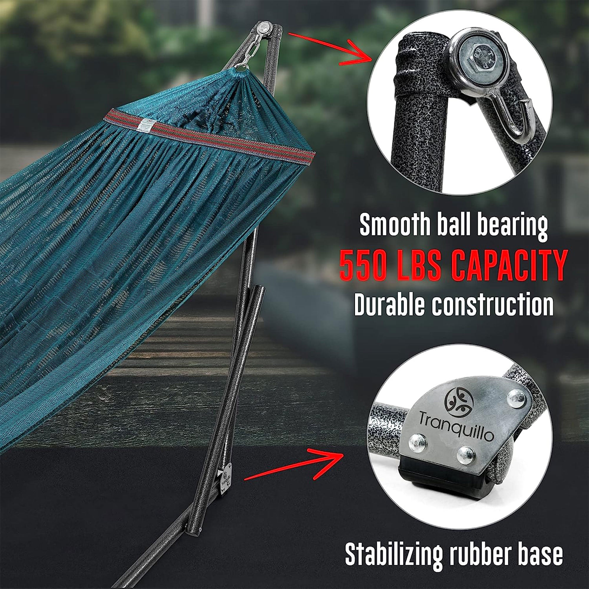 Tranquillo 116" Double Hammock with Adjustable Stand and Bag, Peacock (Used) - VMInnovations