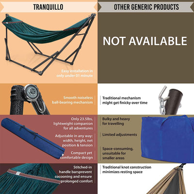 Tranquillo Universal 116" Double Hammock with Adjustable Stand and Bag, Peacock