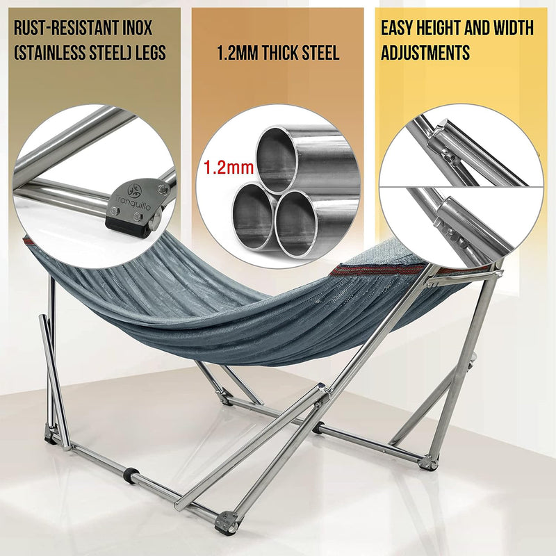 Tranquillo 106" Double Hammock with Adjustable Stand and Bag, Grey (Used)