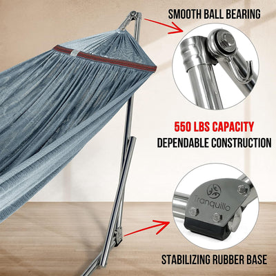 Tranquillo Universal 106" Double Hammock with Adjustable Stand, Grey (For Parts) - VMInnovations