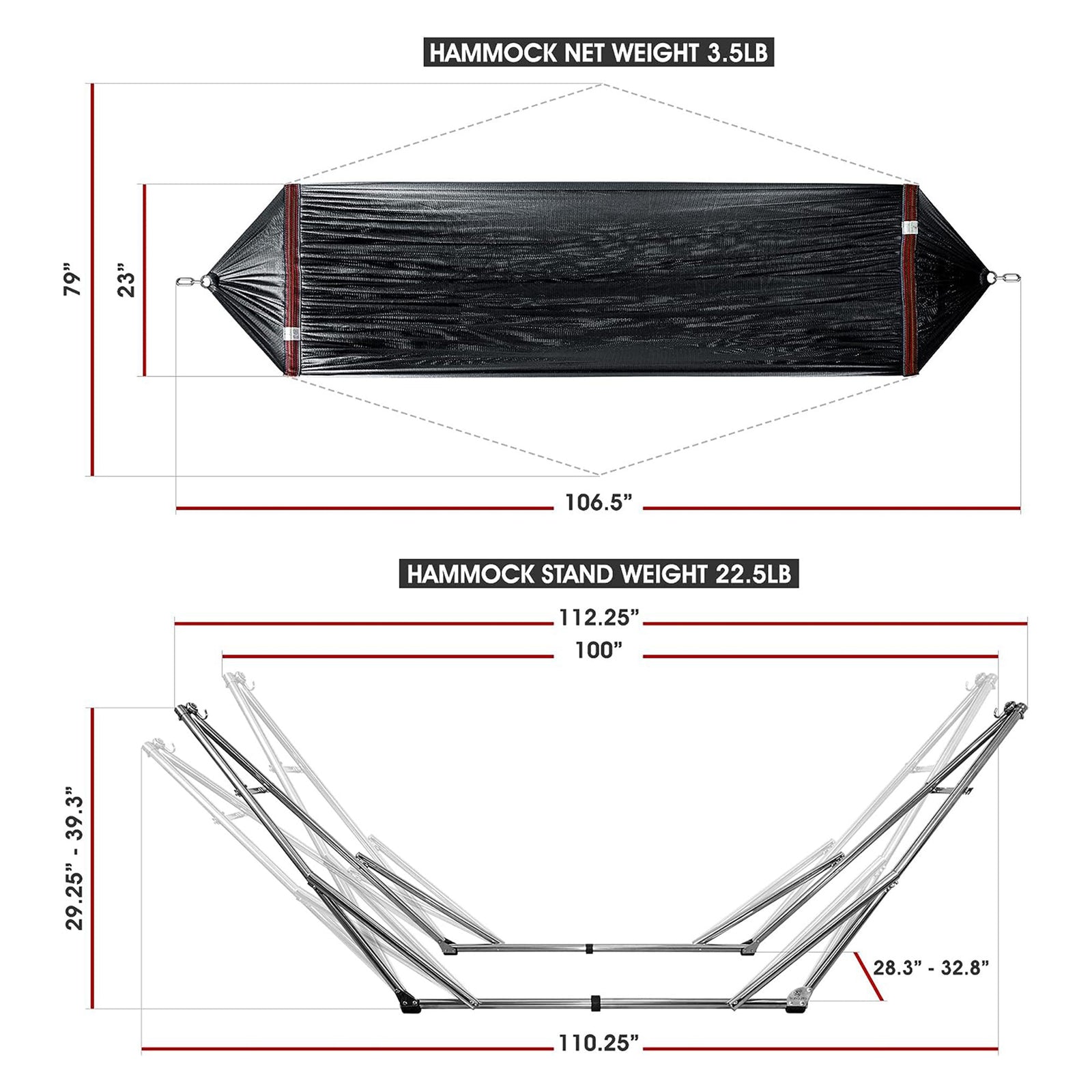 Tranquillo 106" Double Hammock with Adjustable Stand and Bag, Black (Used) - VMInnovations