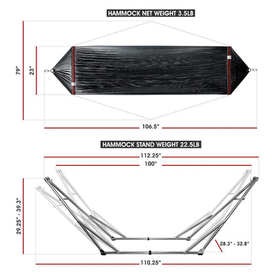Tranquillo 106" Double Hammock with Adjustable Stand and Bag, Black (Used)