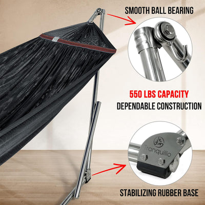 Tranquillo 106" Double Hammock with Adjustable Stand and Bag, Black (Used)
