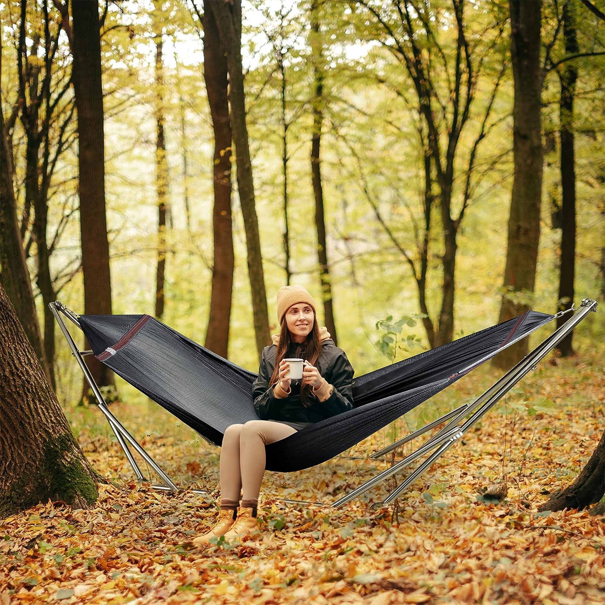Tranquillo 106" Double Hammock with Adjustable Stand and Bag, Black (Used)