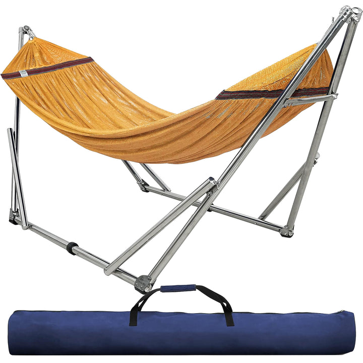Tranquillo 106" Double Hammock with Adjustable Stand and Bag, Yellow (Used)