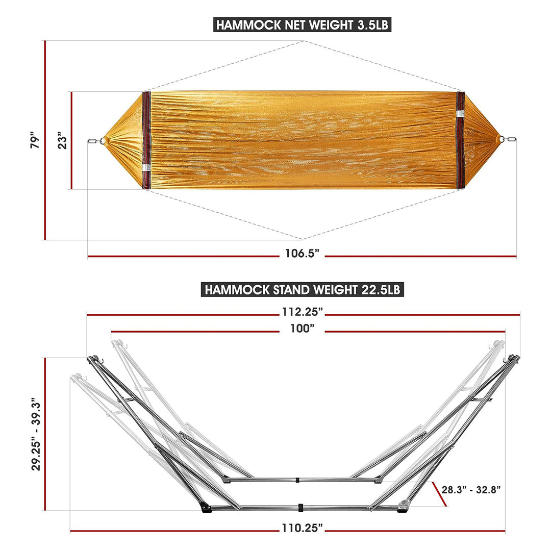 Tranquillo Universal 106" Double Hammock with Adjustable Stand and Bag, Yellow