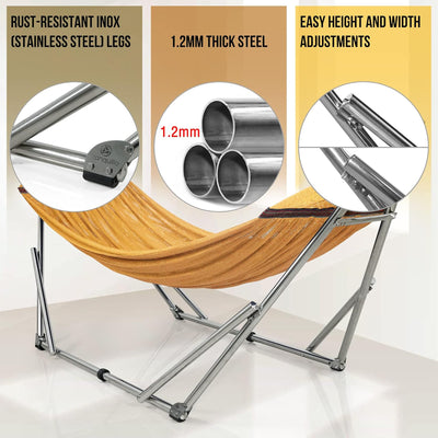 Tranquillo 106" Double Hammock with Adjustable Stand and Bag, Yellow (Open Box) - VMInnovations