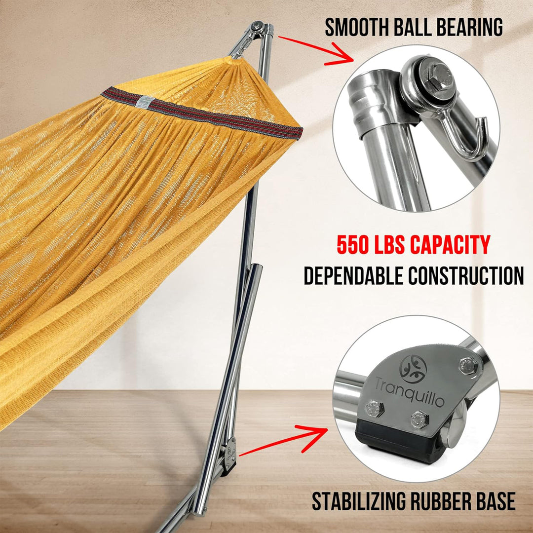 Tranquillo 106" Double Hammock with Adjustable Stand and Bag, Yellow (Used) - VMInnovations