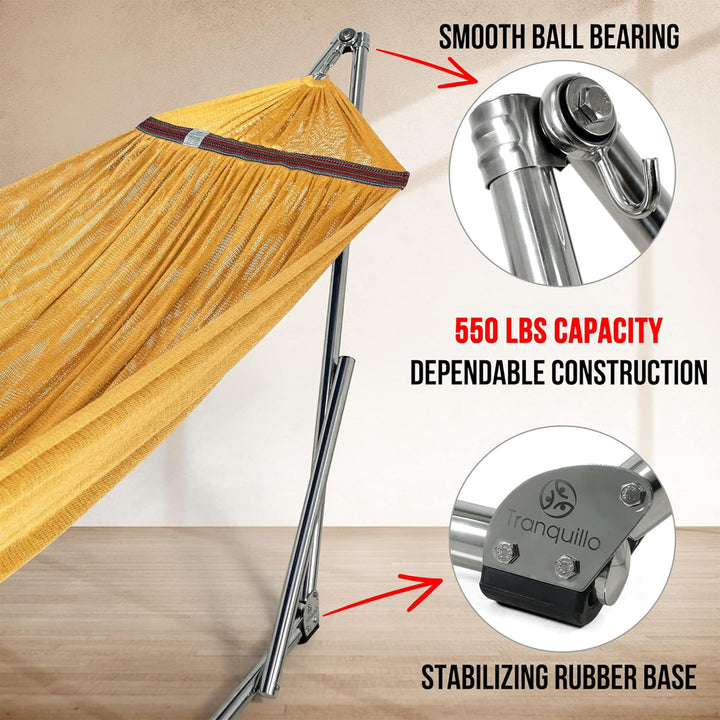Tranquillo 106" Double Hammock with Adjustable Stand and Bag, Yellow (Used) - VMInnovations