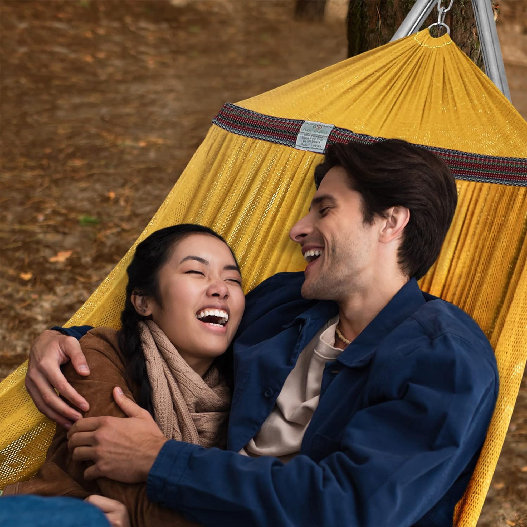 Tranquillo 106" Double Hammock with Adjustable Stand and Bag, Yellow (Open Box) - VMInnovations