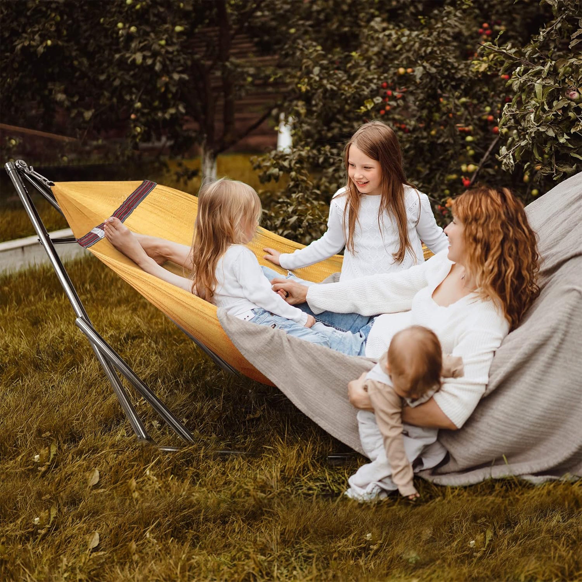 Tranquillo 106" Double Hammock with Adjustable Stand and Bag, Yellow (Open Box) - VMInnovations