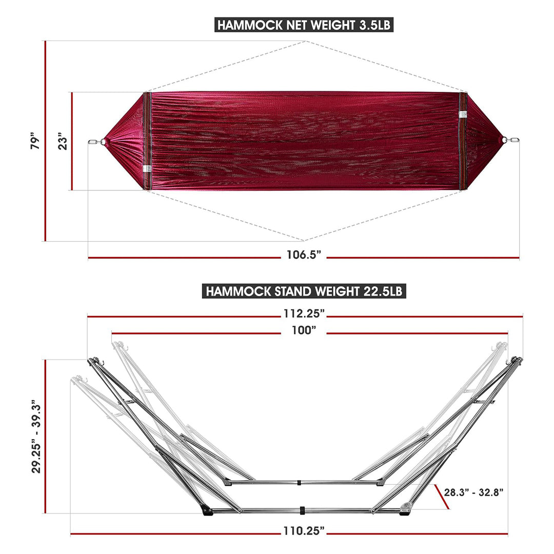 Tranquillo Universal 106" Double Hammock with Adjustable Stand and Bag, Red