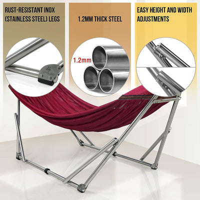 Tranquillo Universal 106" Double Hammock w/ Adjustable Stand and Bag, Red (Used) - VMInnovations