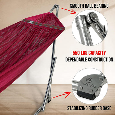 Tranquillo Universal 106" Double Hammock w/ Adjustable Stand and Bag, Red (Used) - VMInnovations