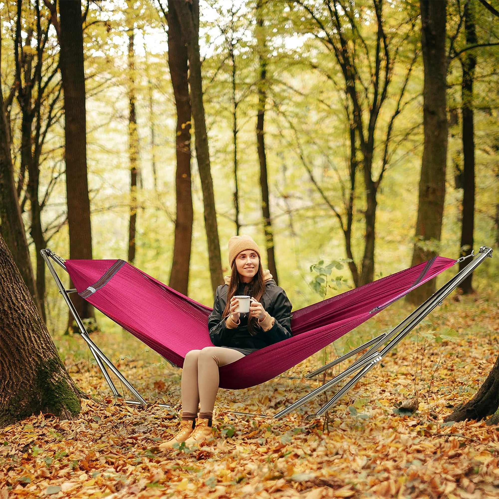 Tranquillo Universal 106" Double Hammock w/ Adjustable Stand and Bag, Red (Used) - VMInnovations