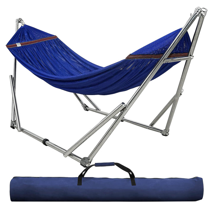 Tranquillo Universal 106" Double Hammock with Adjustable Stand and Bag, Blue