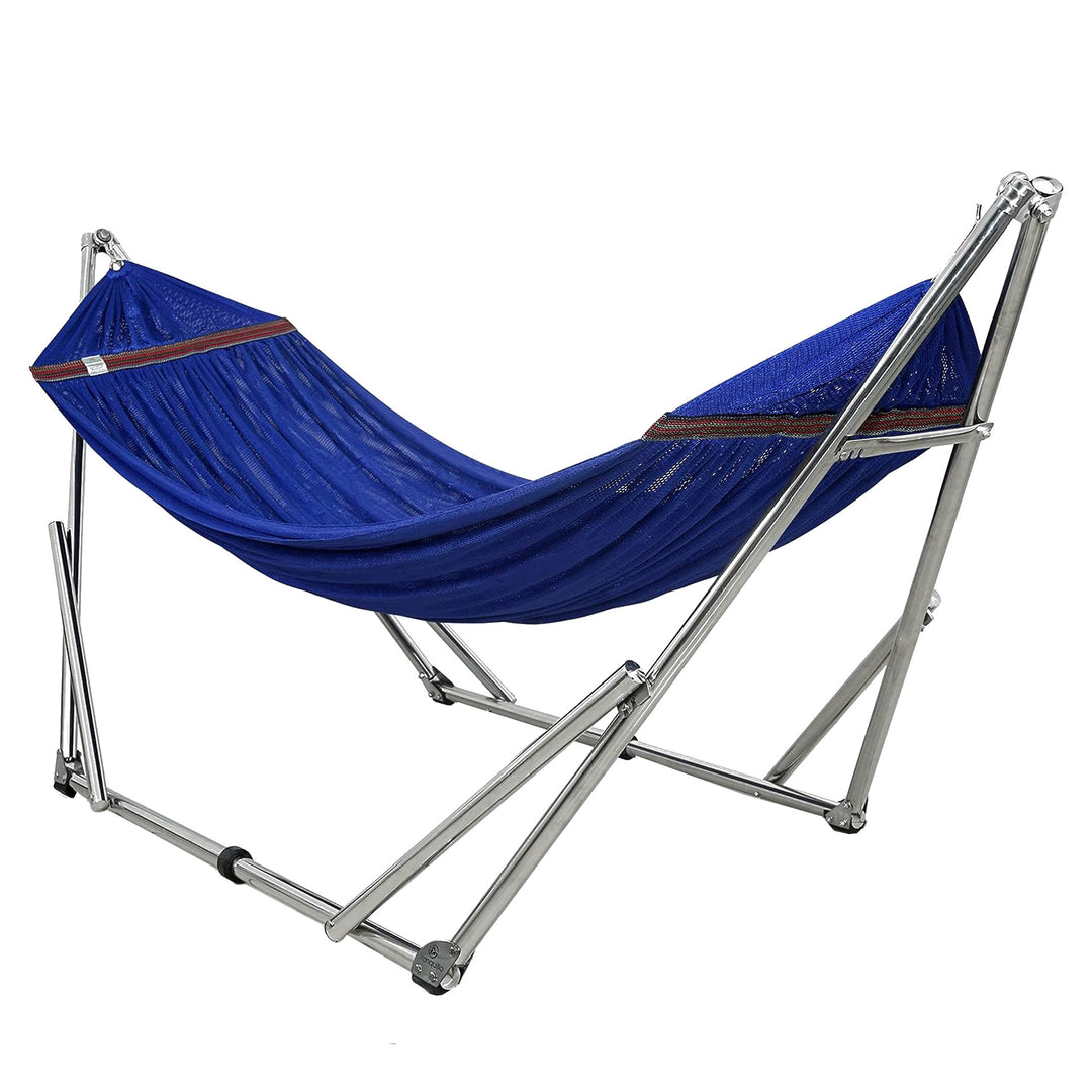 Tranquillo Universal 106" Double Hammock with Adjustable Stand and Bag, Blue