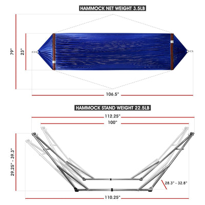 Tranquillo 106" Double Hammock with Adjustable Stand and Bag, Blue (Open Box) - VMInnovations