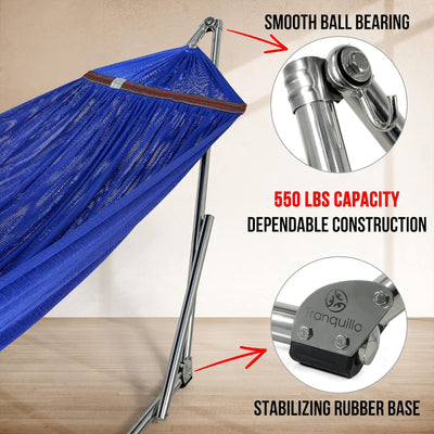 Tranquillo 106" Double Hammock with Adjustable Stand and Bag, Blue (For Parts) - VMInnovations